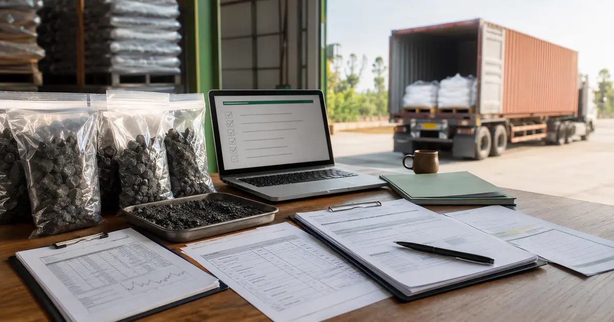 Illustrative mineral samples, documents and loading scene for a first export to China