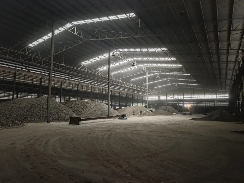 Material stockpile in a warehouse